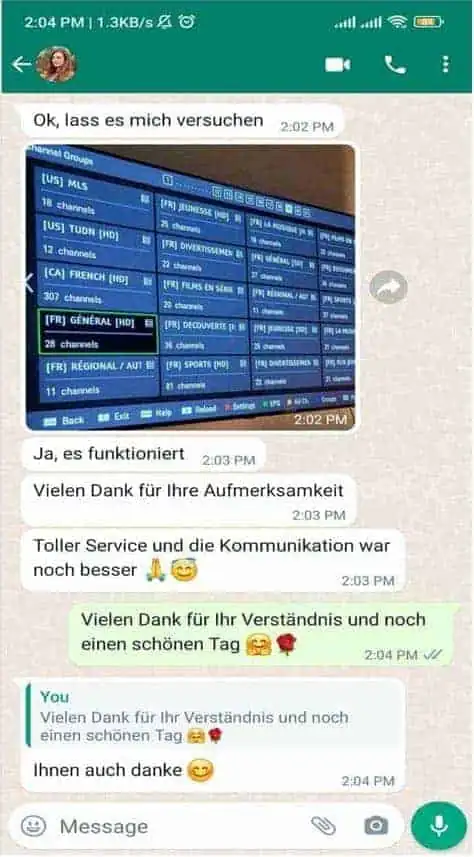 WeSellIPTV customer review on WhatsApp 1
