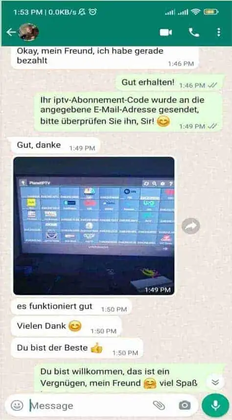 WeSellIPTV customer review on WhatsApp 2