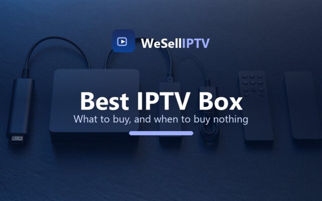 Streaming sticks, a set-top box, remotes and an Ethernet adapter laid out, the IPTV hardware worth buying